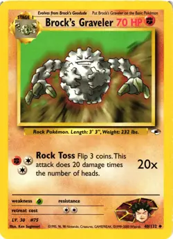 Pokemon TCG Brock's Graveler Gym Heroes 40/132 Regular Unlimited Uncommon LP/MP - Image 1