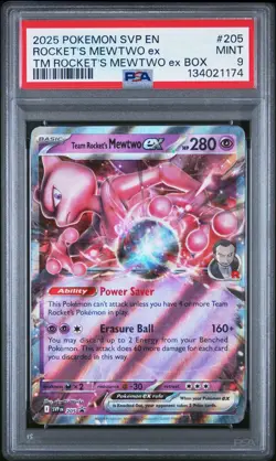2025 POKEMON SV EN-SV BLACK STAR PROMO #205 TEAM ROCKET'S MEWTWO EX PSA 9 - Image 1