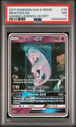2017 POKEMON SUN & MOON SHINING LEGENDS SECRET #78 MEWTWO GX PSA 7 - Image 1