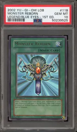 Yu-Gi-Oh! Monster Reborn Legend of Blue Eyes 1st Edition LOB-118 PSA 10 - Image 1