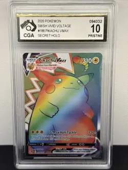 Pokemon TCG Vivid Voltage Rainbow Pikachu VMAX 188/185 CGA 10 - Image 1