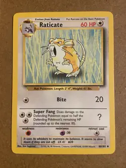 Pokemon TCG Raticate Base Set Uncommon Stage 1 Regular 60 HP 40/102 - Image 1