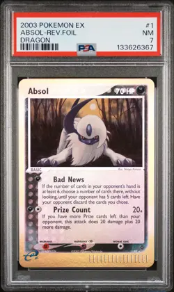 2003 POKEMON EX DRAGON #1 ABSOL-REVERSE FOIL PSA 7 - Image 1