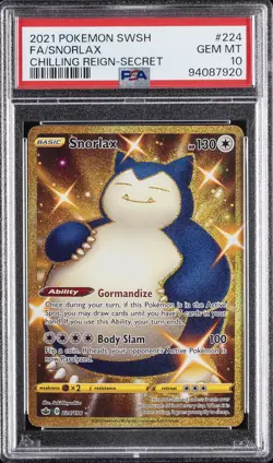 2021 POKEMON SWORD & SHIELD CHILLING REIGN SECRET #224 FULL ART/SNORLAX PSA 10 - Image 1