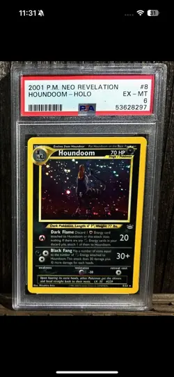 HOUNDOOM 2001 Pokemon Neo revelation DOUBLE HOLO ERROR #8 PSA 6 - Image 1