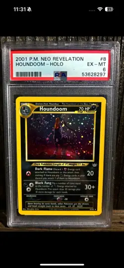 HOUNDOOM 2001 Pokemon Neo revelation DOUBLE HOLO ERROR #8 PSA 6 - Image 3