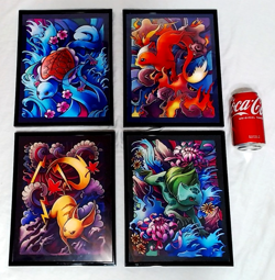 RARE SET OF 4 POKE MON FRAMED ART PRINTS, 9" X 11-1/2" TSAO ALL MINT - Image 1