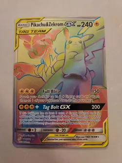 2016 Pokemon TCG Sm: Tag Team Pikachu Zekrom GX Ultra Rare Holo Card 184/181 NM - Image 1