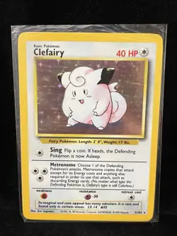 CLEFAIRY 5/102 Unlimited Base Set Holo Rare 1999 Pokemon Card MP/LP - Image 1