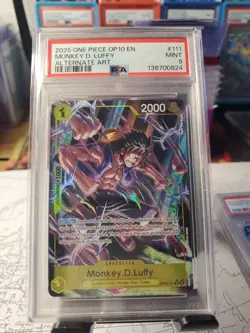 Bandai Monkey.D.Luffy OP10-111 Royal Blood Foil Rare One Piece CCG Card PSA 9 - Image 1