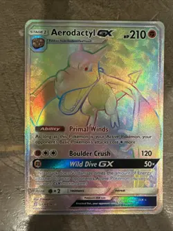 Pokemon TCG Aerodactyl GX 244/236 Unified Minds Rainbow Secret Rare - Image 1