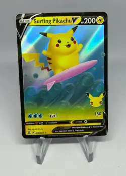 Pokemon TCG Surfing Pikachu v Celebrations Holo Ultra Rare Card 008/025 - Image 1