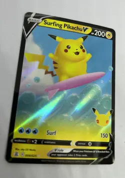 Pokemon TCG Surfing Pikachu v Celebrations Holo Ultra Rare Card 008/025 - Image 2
