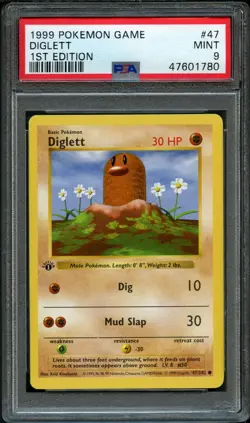1999 Pokemon Base Set Shadowless 1st Edition Diglett #47 PSA 9 Mint - Image 1