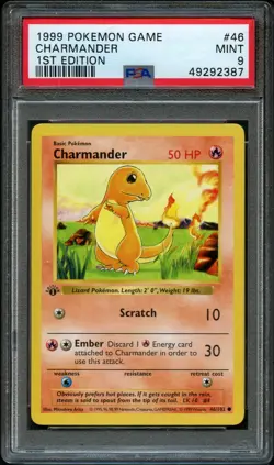 Pokemon Charmander 1st Edition Base Set 1999 46/102 PSA 9 Mint - Image 1