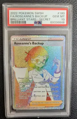 2022 PSA 10 FA Roseanne’s Backup 180 Secret Rainbow Rare Pokemon Brilliant Stars - Image 1