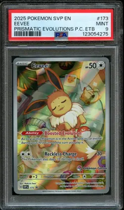 2025 POKEMON PRISMATIC EVOLUTIONS POKEMON CENTER ETB PROMO #173 EEVEE PSA 9 - Image 1