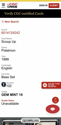 2x - 1999 POKEMON BASE SET CARDS LOT - Scoop Up 78 & Duduo 48 - CGC 10 & 9.5 PSA - Image 3