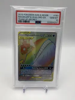 2019 Pokemon Sun Moon Team Up Magikarp Wailord GX Rainbow #183/181 PSA 10🔥 - Image 1