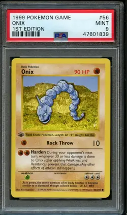 Pokemon Onix Base Set Shadowless 1st Edition #56 PSA 9 Mint - Image 1