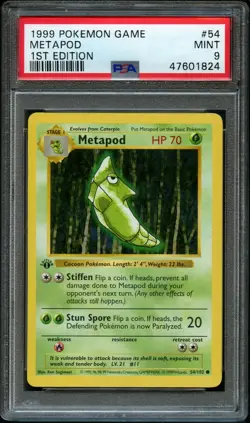 Pokemon Metapod 54/102 1st Edition Shadowless Base Set PSA 9 Mint - Image 1
