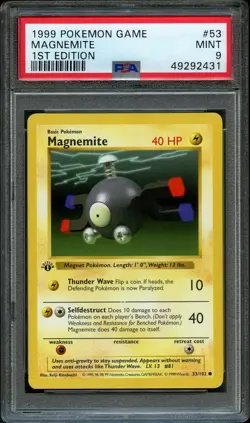 1999 Pokemon 1st Edition Shadowless Magnemite Base Set 53/102 - PSA 9 Mint WOTC - Image 1