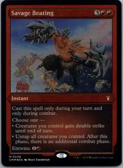 MtG Magic Savage Beating Foil Etched Mythic Rare CMM #548 Commander Masters x1 - Image 1