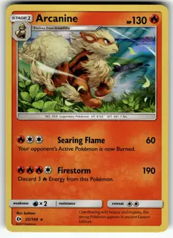 Arcanine 22/149 SM Base Set LP Pokemon Card TCG - Image 1