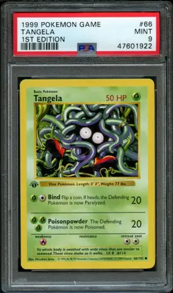 PSA 9 Mint Tangela 66/102 1st Edition Shadowless Base Set Game Pokemon - Image 1