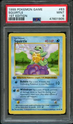 1999 POKEMON BASE SET 1ST EDITION #63 SQUIRTLE PSA 9 MINT - Image 1
