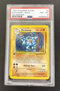 Machamp Pokemon Base Set 1st Edition Holo #8 PSA 8 - Image 1