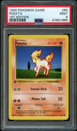 Pokemon Ponyta Base Set Shadowless 1st Edition #60 PSA 9 Mint - Image 1