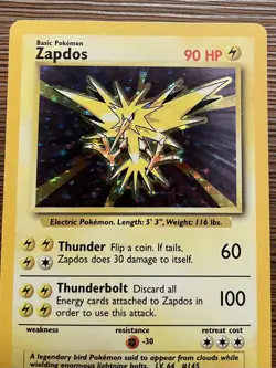 Pokemon TCG Zapdos Base Set Unlimited Holo Rare Card #16/102 MP (A) - Image 2
