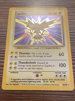 Pokemon TCG Zapdos Base Set Unlimited Holo Rare Card #16/102 MP (A) - Image 3