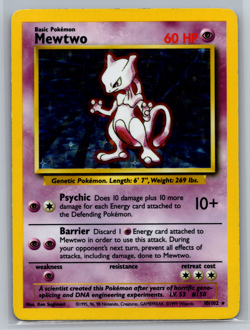 Pokemon TCG Mewtwo 10/102 Base Set Original Vintage Holo Card WOTC 1999 LP - Image 1