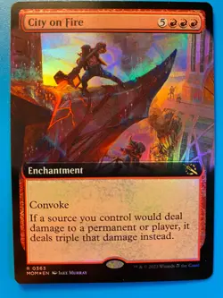 MTG 1x FOIL EXTENDED ART City on Fire 363 March of the Machine Magic the x1 NM - Image 1