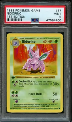 Pokemon PSA 9 1st Edition Nidorino 037/102 Base Set Shadowless - Image 1