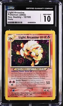 GEM MINT Pokemon: Light Arcanine Neo Destiny 2002 Holo #12 CGC 10 - SWIRL -RARE! - Image 1