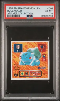 1996 AMADA POKEMON JPN STICKER COLL #001 BULBASAUR PSA 6 - Image 1