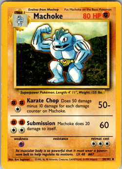Pokemon TCG Machoke Base Set 34/102 Unlimited Uncommon LP - Image 1