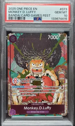 2025 ONE PIECE PROMOS BANDAI CARD GAMES FEST #073 MONKEY D. LUFFY PSA 10 - Image 1