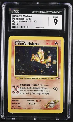 CGC 9 MINT Blaine's Moltres 2000 Gym Heroes 1/132 Holo Pokemon Card SWIRL - Image 1