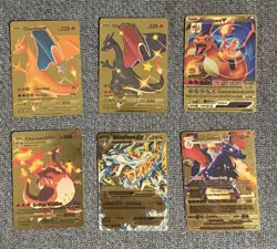 POKEMON 6- METAL GOLD CHARIZARD CARDS FULL ART, V, V MAX GX & MORE - Image 1