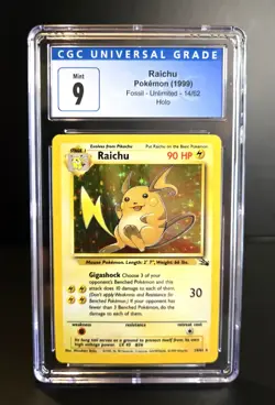 Pokemon TCG - RAICHU - HOLO RARE - 14/62 - WOTC FOSSIL (1999) - CGC 9 (MINT) - Image 1