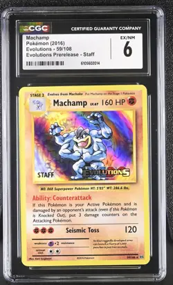 2016 Pokemon Machamp Prerelease STAFF Stamp Promo Holo 59/108 CGC 6 - Image 1