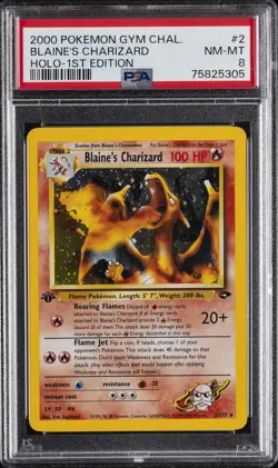 2000 POKEMON GYM CHALLENGE HOLO-1ST ED #2 BLAINE'S CHARIZARD PSA 8 - Image 1