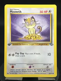 Pokemon TCG Meowth 56/64 Jungle 1st Edition Regular LP - Image 1