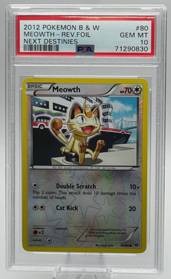 2012 POKEMON BLACK & WHITE NEXT DESTINIES #80 MEOWTH REVERSE FOIL PSA 10 GEM MT - Image 1