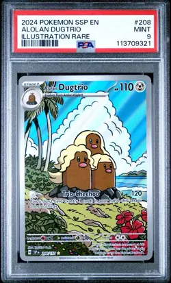 2024 Pokemon Surging Sparks # 208 Alolan Dugtrio Illustration Rare PSA 9 MINT! - Image 1