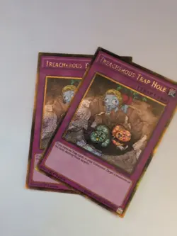 Yugioh 2x Treacherous Trap Hole PGL3-EN036 1st Edition Gold Rare Played Set - Image 1